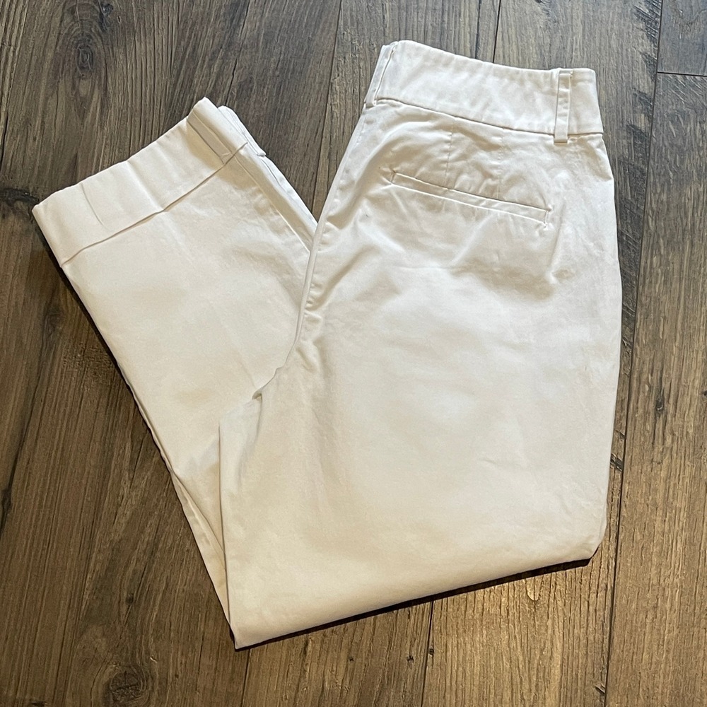 Ann Taylor Factory Women White Cotton Cuffed Straight Leg Trousers Size 8 530910